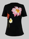 Short Sleeves Skinny Floral Printed Round-Neck T-Shirts