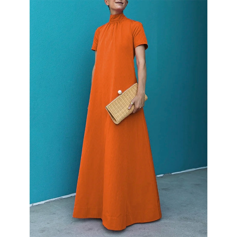 Cotton Blend High Neck Maxi Dress