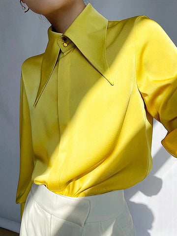 Loose Buttoned Lapel Blouse for Women
