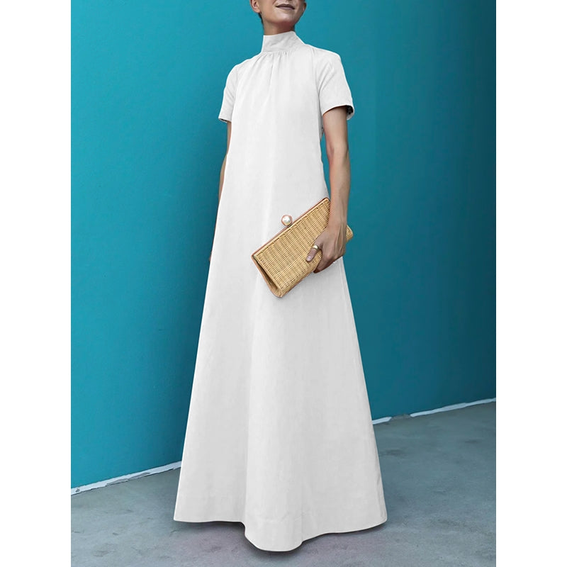 Cotton Blend High Neck Maxi Dress