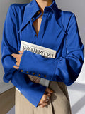 Loose Buttoned Lapel Blouse for Women