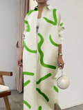 Printed Lapel Maxi Dress for Women