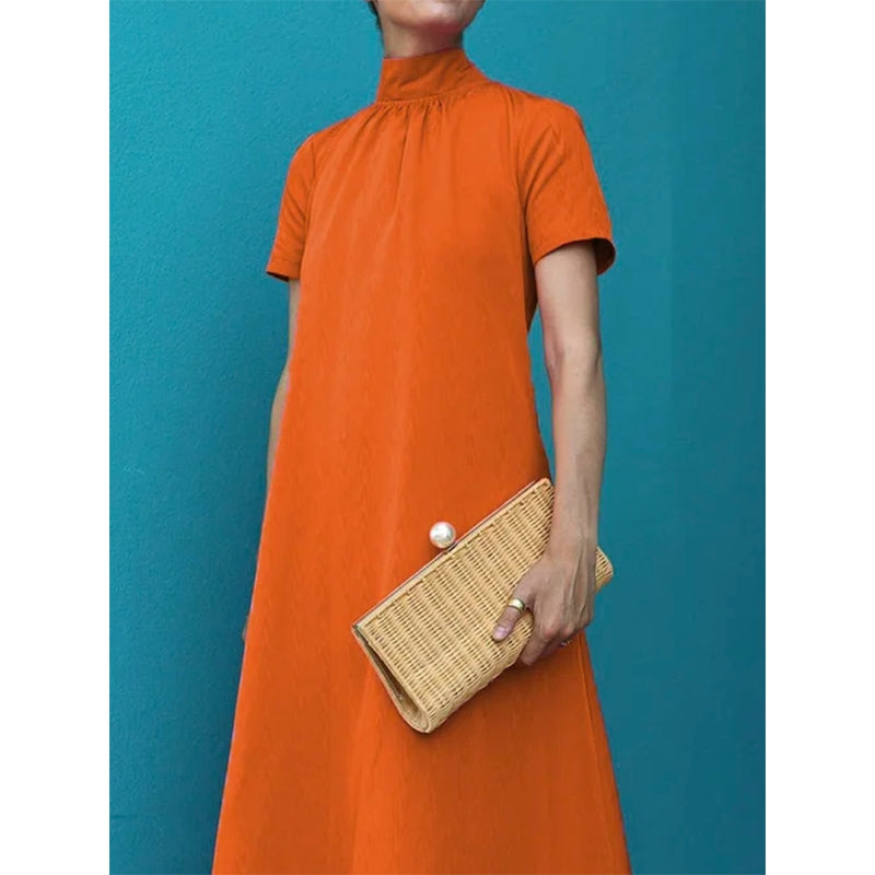 Cotton Blend High Neck Maxi Dress