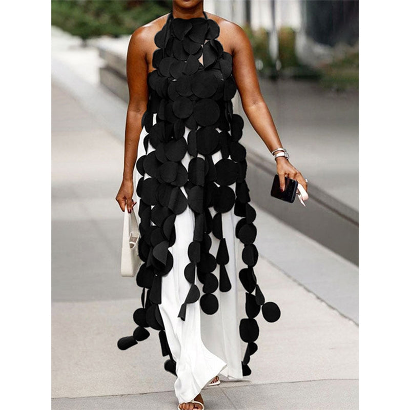 Irregular Clipping Polka-Dot Stand Collar Vest Top