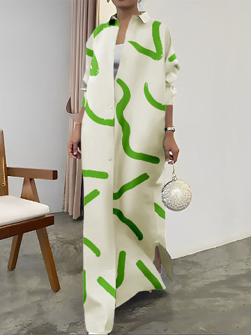 Printed Lapel Maxi Dress for Women