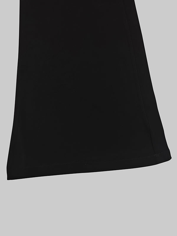 Close-up of High Waisted Wide Leg Pants hem showing sleek design and fabric texture.
