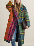 Plaid Woolen Windbreaker Coat - Loose Lapel Jacket