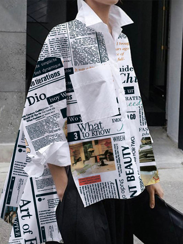 Letter Print Lapel Blouse
