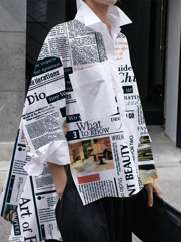 Letter Print Lapel Blouse
