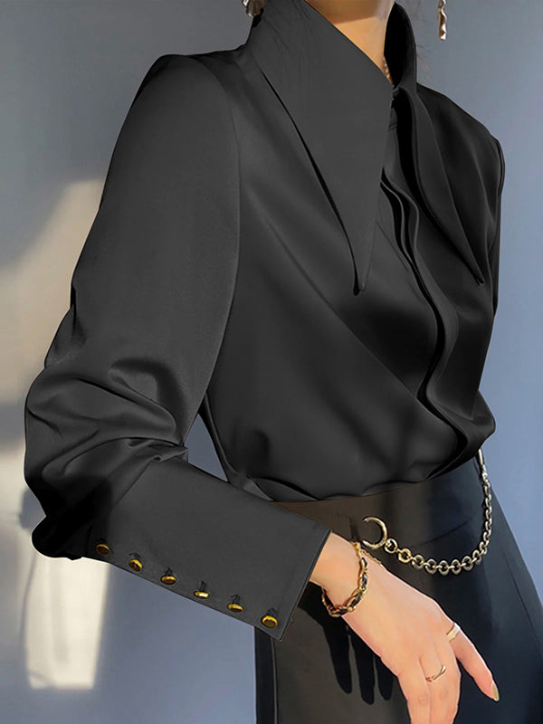 Loose Buttoned Lapel Blouse for Women