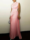 High Waisted Sleeveless Asymmetric Mock Neck Maxi Dress
