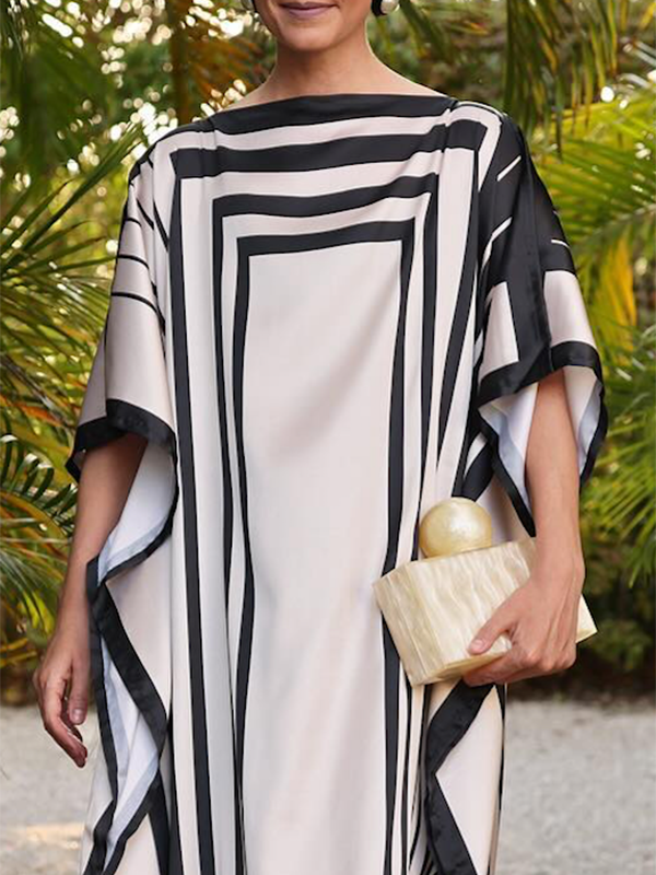Batwing Sleeve Striped Maxi Dress