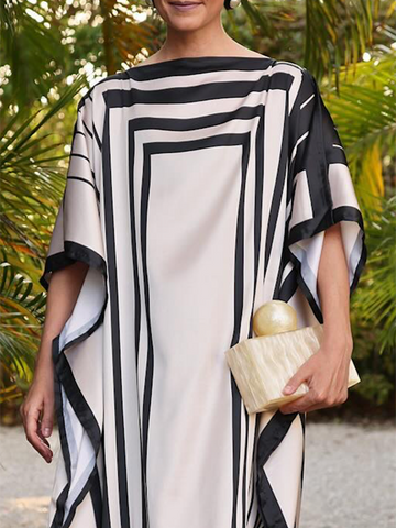 Batwing Sleeve Striped Maxi Dress