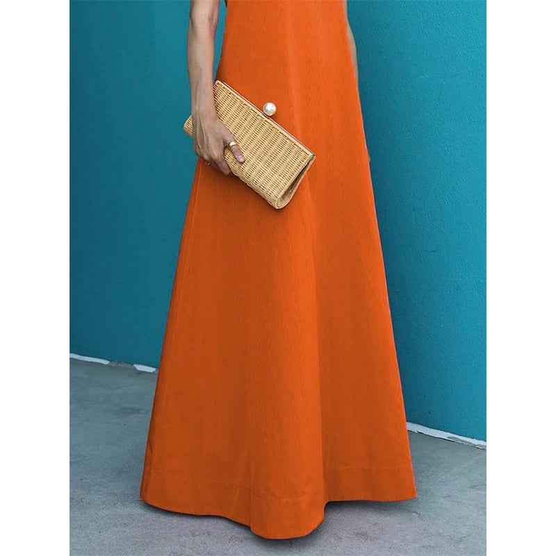 Cotton Blend High Neck Maxi Dress