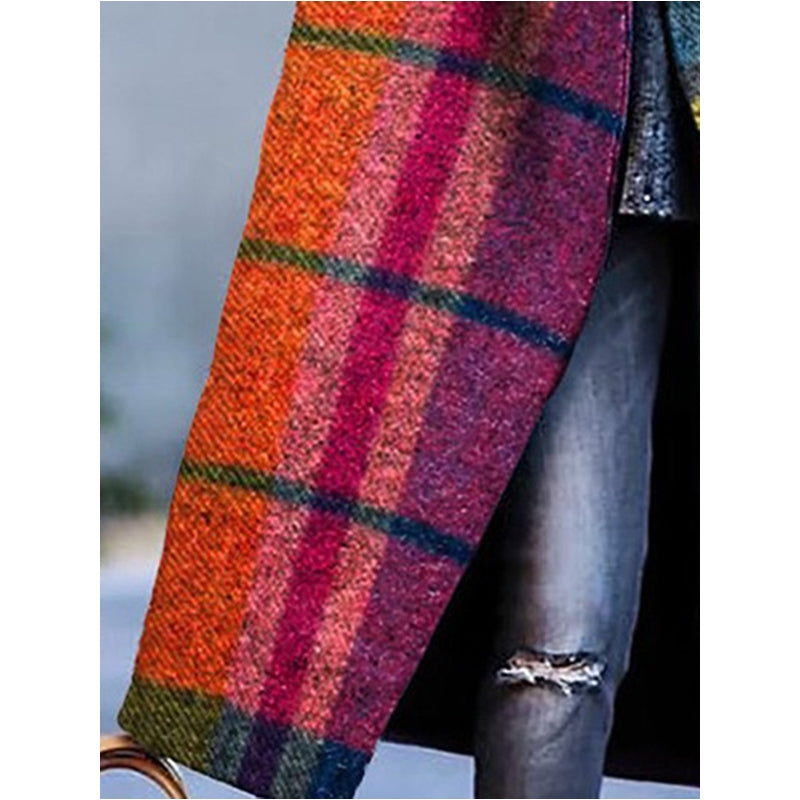 Plaid Woolen Windbreaker Coat - Loose Lapel Jacket