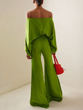 High Waisted Loose Solid Color Trousers