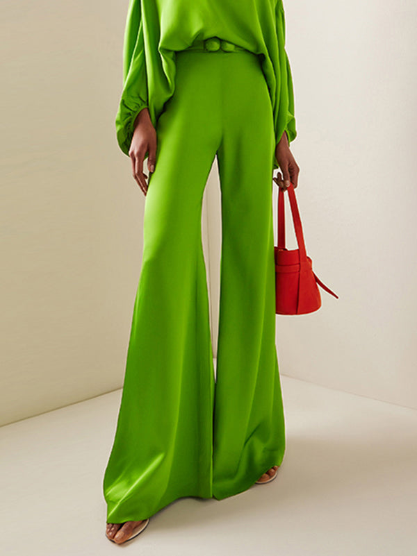 High Waisted Loose Solid Color Trousers