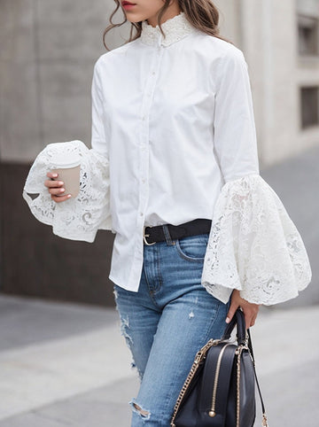Mock Neck Buttoned Blouse