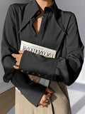 Loose Buttoned Lapel Blouse for Women