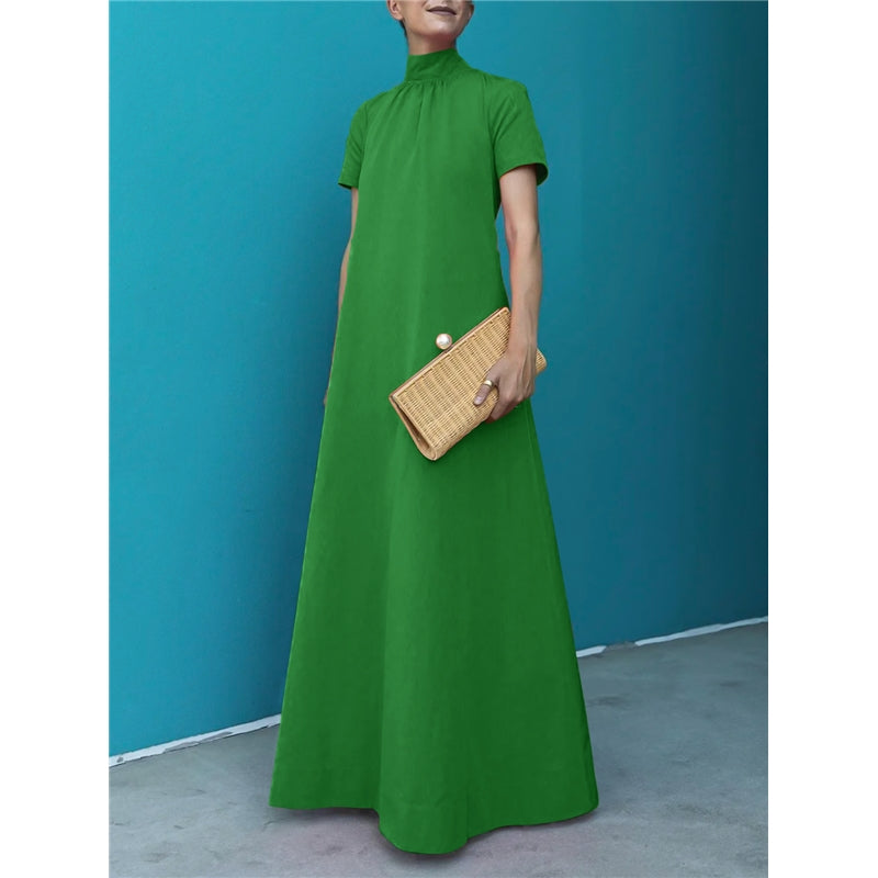 Cotton Blend High Neck Maxi Dress